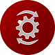Zahnradsymbol im roten Kreis, Datenschutz SILISTA